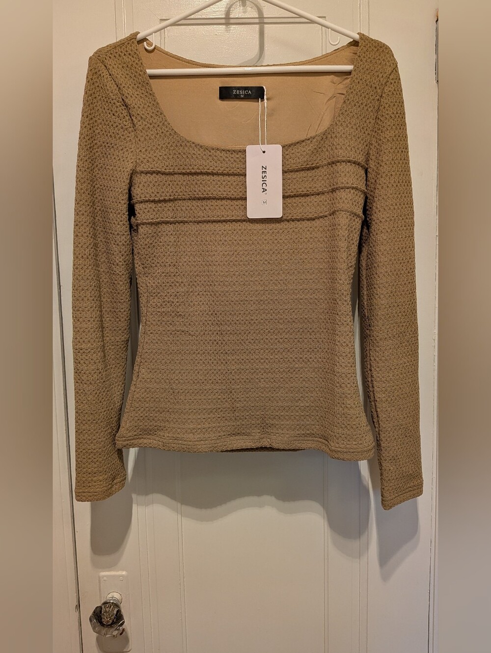 Zesica Women's Square Neck Long Sleeve Top in Taupe
